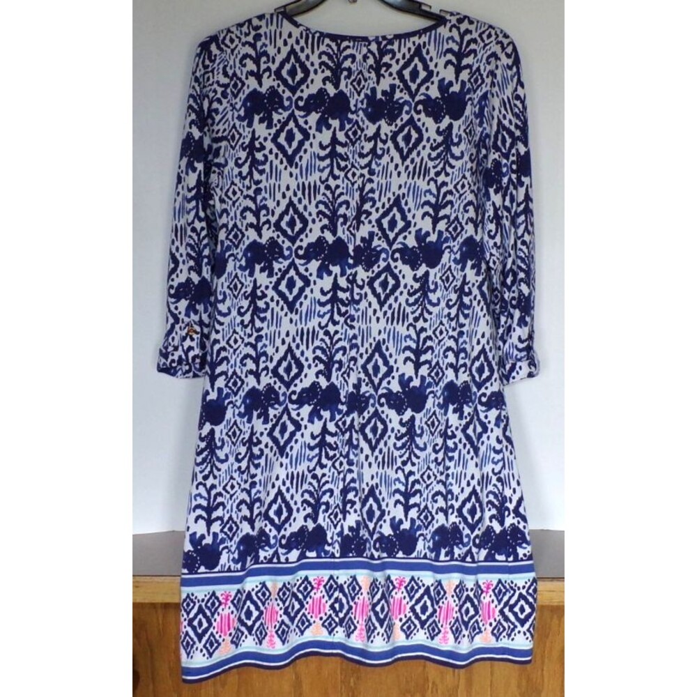 Lilly Pulitzer White w/Navy Elephants Beach Cover-up Tunic Dress XL 3/4 Sleeve - Picture 3 of 6